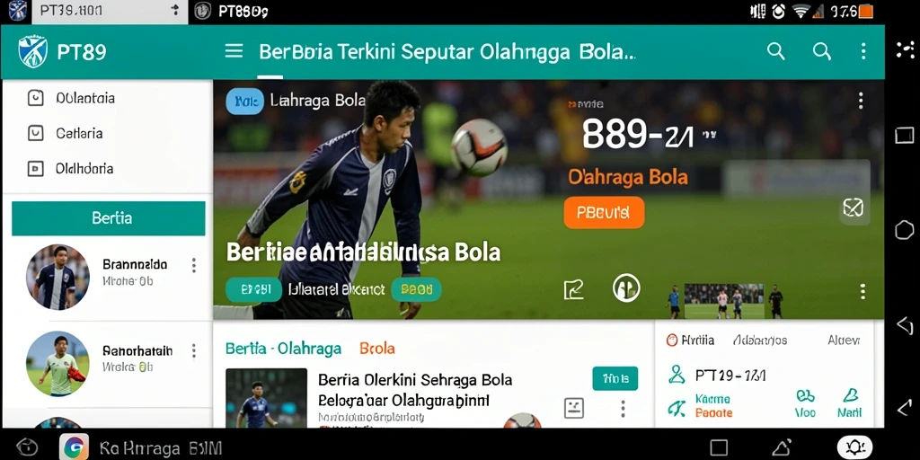 Antarmuka pengguna PT89 yang menunjukkan berita Olahraga Bola.